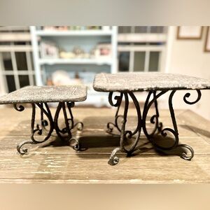 Set of Two Black Metal Scroll Table Tiers